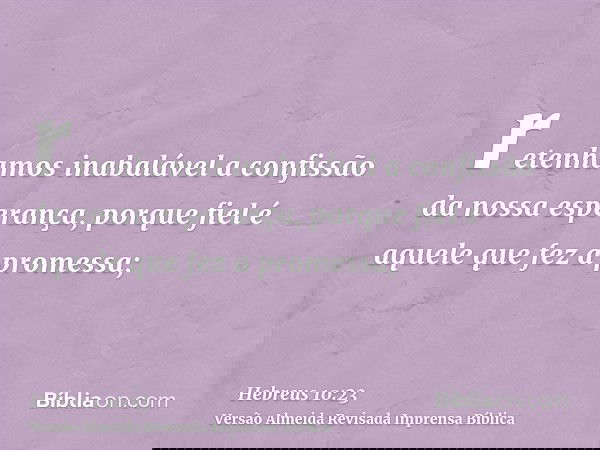 retenhamos inabalável a confissão da nossa esperança, porque fiel é aquele que fez a promessa;