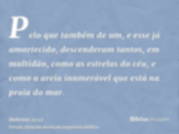 Pelo que também de um, e esse já amortecido, descenderam tantos, em multidão, como as estrelas do céu, e como a areia inumerável que está na praia do mar.