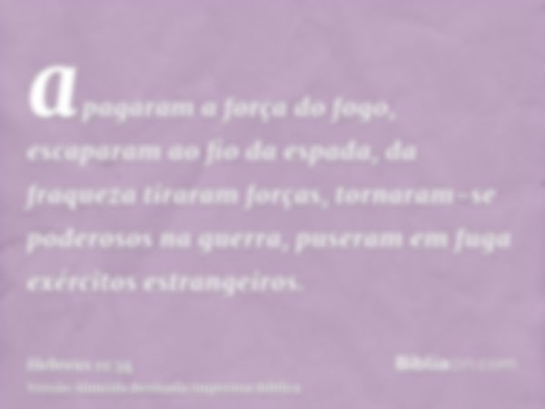 apagaram a força do fogo, escaparam ao fio da espada, da fraqueza tiraram forças, tornaram-se poderosos na guerra, puseram em fuga exércitos estrangeiros.