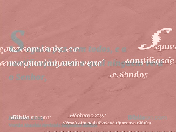 Segui a paz com todos, e a santificação, sem a qual ninguém verá o Senhor,