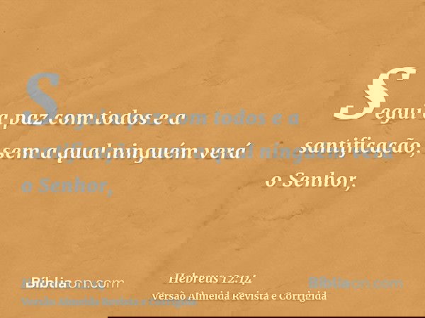 Segui a paz com todos e a santificação, sem a qual ninguém verá o Senhor,