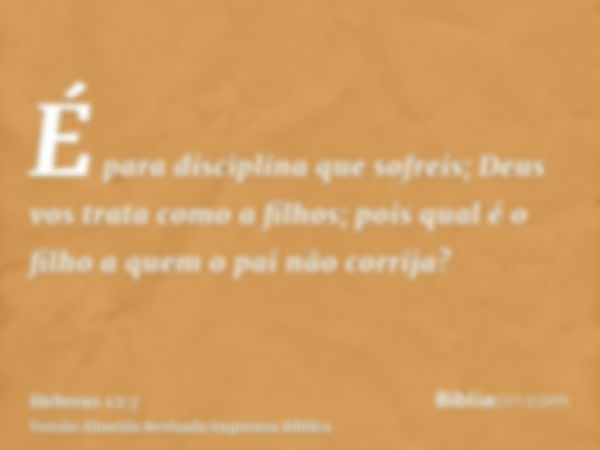 É para disciplina que sofreis; Deus vos trata como a filhos; pois qual é o filho a quem o pai não corrija?