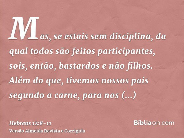 Mas, se estais sem disciplina, da qual todos são feitos participantes, sois, então, bastardos e não filhos.Além do que, tivemos nossos pais segundo a carne, par