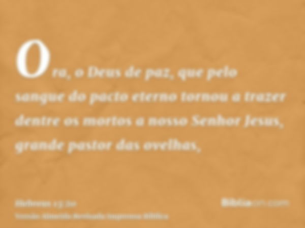 Ora, o Deus de paz, que pelo sangue do pacto eterno tornou a trazer dentre os mortos a nosso Senhor Jesus, grande pastor das ovelhas,