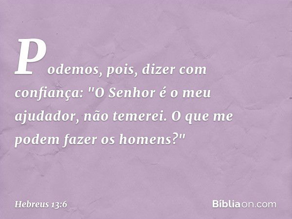 Podemos, pois, dizer com confiança:
"O Senhor é o meu ajudador,
não temerei.
O que me podem fazer
os homens?" -- Hebreus 13:6