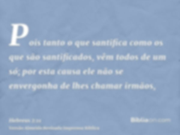 Pois tanto o que santifica como os que são santificados, vêm todos de um só; por esta causa ele não se envergonha de lhes chamar irmãos,