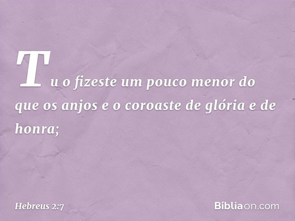 Tu o fizeste um pouco menor
do que os anjos
e o coroaste de glória e de honra; -- Hebreus 2:7