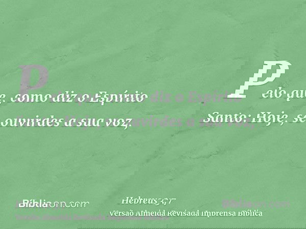 Pelo que, como diz o Espírito Santo: Hoje, se ouvirdes a sua voz,