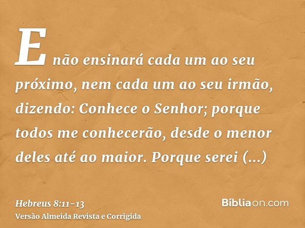 E não ensinará cada um ao seu próximo, nem cada um ao seu irmão, dizendo: Conhece o Senhor; porque todos me conhecerão, desde o menor deles até ao maior.Porque 