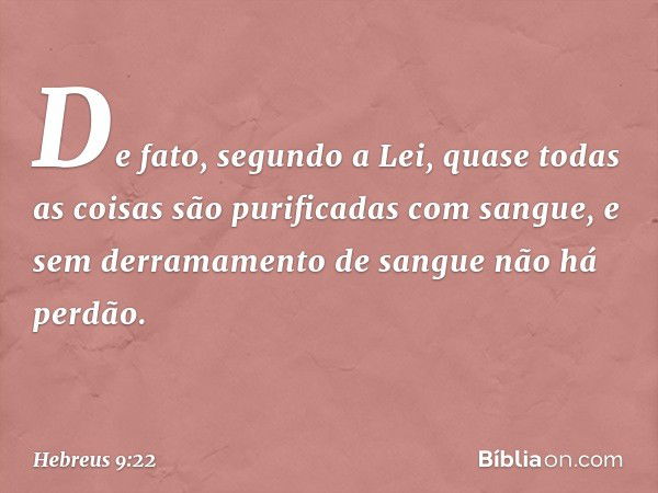 De fato, segundo a Lei, quase todas as coisas são purificadas com sangue, e sem derramamento de sangue não há perdão. -- Hebreus 9:22