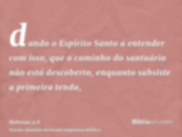 dando o Espírito Santo a entender com isso, que o caminho do santuário não está descoberto, enquanto subsiste a primeira tenda,