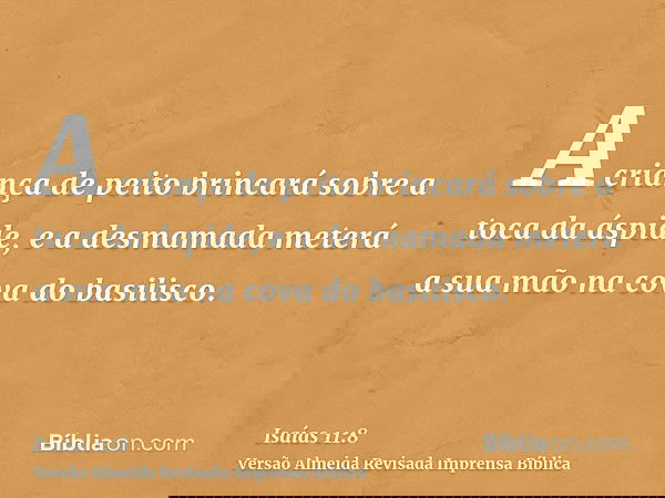 A criança de peito brincará sobre a toca da áspide, e a desmamada meterá a sua mão na cova do basilisco.