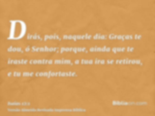 Dirás, pois, naquele dia: Graças te dou, ó Senhor; porque, ainda que te iraste contra mim, a tua ira se retirou, e tu me confortaste.