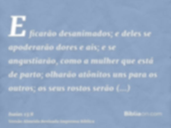 E ficarão desanimados; e deles se apoderarão dores e ais; e se angustiarão, como a mulher que está de parto; olharão atônitos uns para os outros; os seus rostos