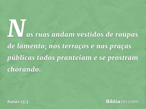 Nas ruas andam vestidos
de roupas de lamento;
nos terraços e nas praças públicas
todos pranteiam e se prostram chorando. -- Isaías 15:3