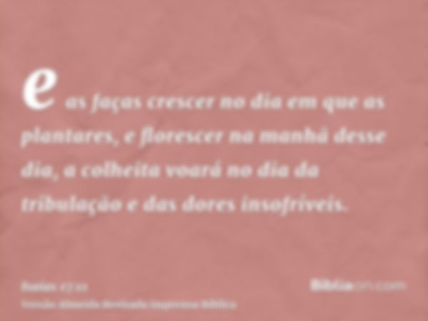 e as faças crescer no dia em que as plantares, e florescer na manhã desse dia, a colheita voará no dia da tribulação e das dores insofríveis.