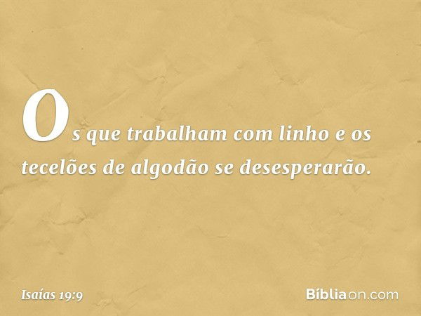 Os que trabalham com linho
e os tecelões de algodão se desesperarão. -- Isaías 19:9