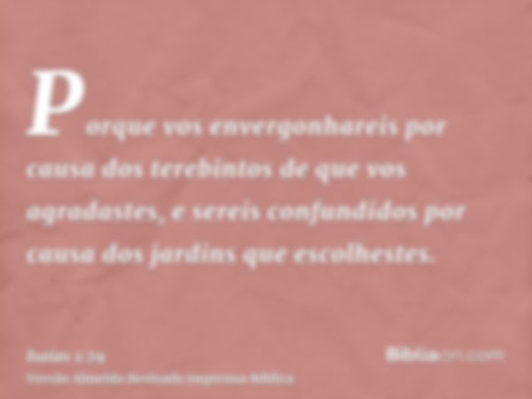 Porque vos envergonhareis por causa dos terebintos de que vos agradastes, e sereis confundidos por causa dos jardins que escolhestes.