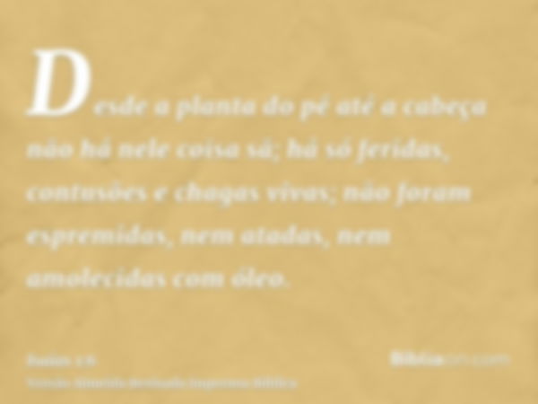 Desde a planta do pé até a cabeça não há nele coisa sã; há só feridas, contusões e chagas vivas; não foram espremidas, nem atadas, nem amolecidas com óleo.