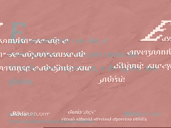 E assombrar-se-ão, e envergonhar-se-ão por causa da Etiopia, sua esperança, e do Egito, sua glória.
