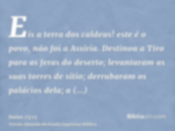 Eis a terra dos caldeus! este é o povo, não foi a Assíria. Destinou a Tiro para as feras do deserto; levantaram as suas torres de sítio; derrubaram os palácios 