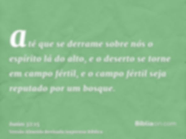 até que se derrame sobre nós o espírito lá do alto, e o deserto se torne em campo fértil, e o campo fértil seja reputado por um bosque.