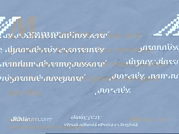 Mas o SENHOR ali nos será grandioso, lugar de rios e correntes largas; barco nenhum de remo passará por eles, nem navio grande navegará por eles.