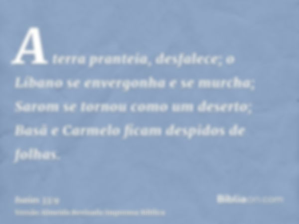 A terra pranteia, desfalece; o Líbano se envergonha e se murcha; Sarom se tornou como um deserto; Basã e Carmelo ficam despidos de folhas.