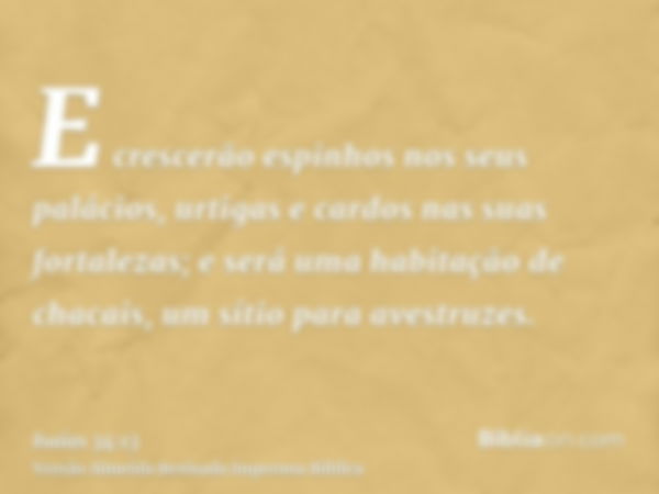 E crescerão espinhos nos seus palácios, urtigas e cardos nas suas fortalezas; e será uma habitação de chacais, um sítio para avestruzes.