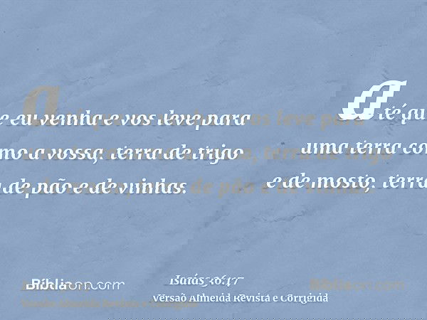 até que eu venha e vos leve para uma terra como a vossa, terra de trigo e de mosto, terra de pão e de vinhas.