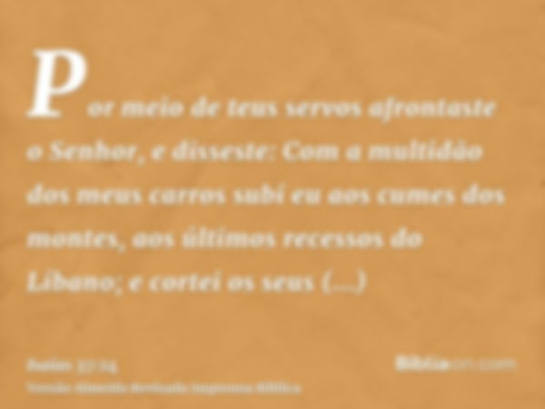 Por meio de teus servos afrontaste o Senhor, e disseste: Com a multidão dos meus carros subi eu aos cumes dos montes, aos últimos recessos do Líbano; e cortei o