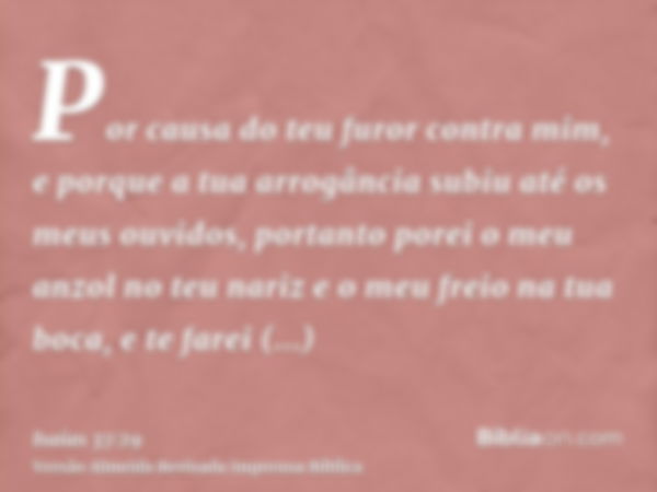 Por causa do teu furor contra mim, e porque a tua arrogância subiu até os meus ouvidos, portanto porei o meu anzol no teu nariz e o meu freio na tua boca, e te 