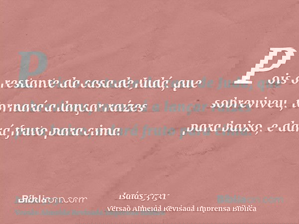 Pois o restante da casa de Judá, que sobreviveu, tornará a lançar raízes para baixo, e dará fruto para cima.