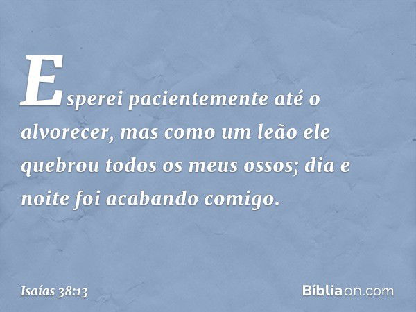 Esperei pacientemente até o alvorecer,
mas como um leão
ele quebrou todos os meus ossos;
dia e noite foi acabando comigo. -- Isaías 38:13