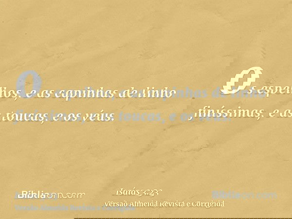 os espelhos, e as capinhas de linho finíssimas, e as toucas, e os véus.