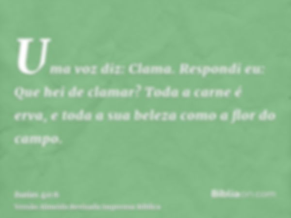 Uma voz diz: Clama. Respondi eu: Que hei de clamar? Toda a carne é erva, e toda a sua beleza como a flor do campo.