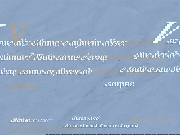 Voz que diz: Clama; e alguém disse: Que hei de clamar? Toda carne é erva, e toda a sua beleza, como as flores do campo.