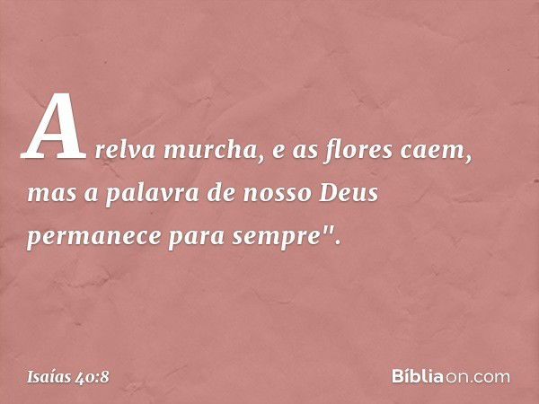 A relva murcha, e as flores caem,
mas a palavra de nosso Deus
permanece para sempre". -- Isaías 40:8