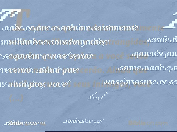 "Todos os que o odeiam
certamente serão humilhados
e constrangidos;
aqueles que se opõem a você
serão como nada e perecerão. Ainda que você procure os seus inim