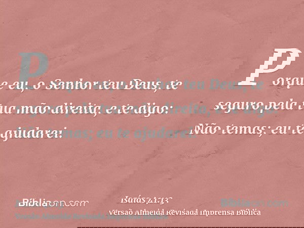 Porque eu, o Senhor teu Deus, te seguro pela tua mão direita, e te digo: Não temas; eu te ajudarei.