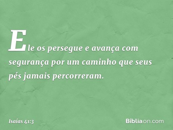 Ele os persegue e avança com segurança
por um caminho que seus pés
jamais percorreram. -- Isaías 41:3