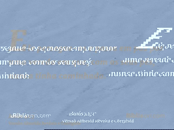 Ele persegue-os e passa em paz por uma vereda em que, com os seus pés, nunca tinha caminhado.