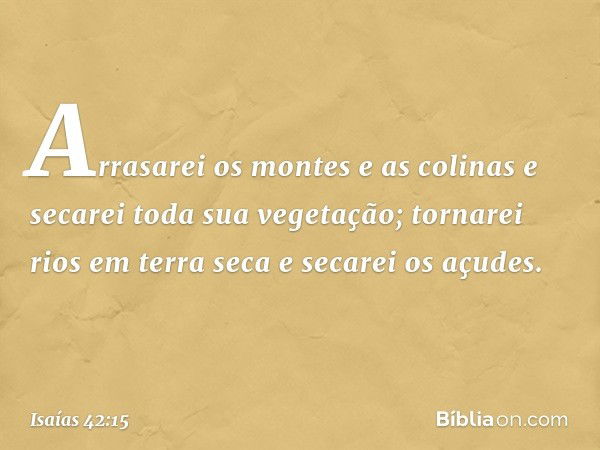 Arrasarei os montes e as colinas
e secarei toda sua vegetação;
tornarei rios em terra seca e secarei os açudes. -- Isaías 42:15