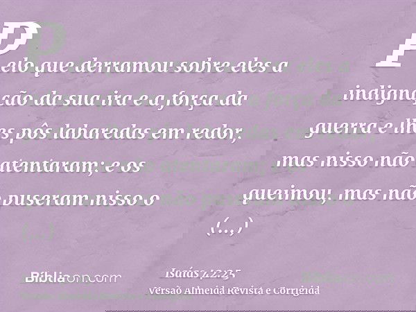 Pelo que derramou sobre eles a indignação da sua ira e a força da guerra e lhes pôs labaredas em redor, mas nisso não atentaram; e os queimou, mas não puseram n