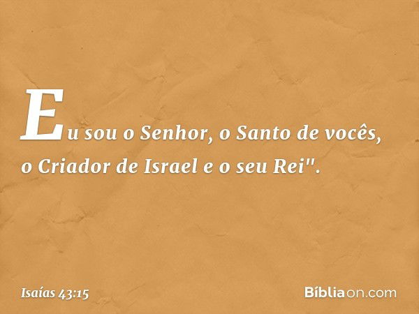 Eu sou o Senhor, o Santo de vocês,
o Criador de Israel e o seu Rei". -- Isaías 43:15