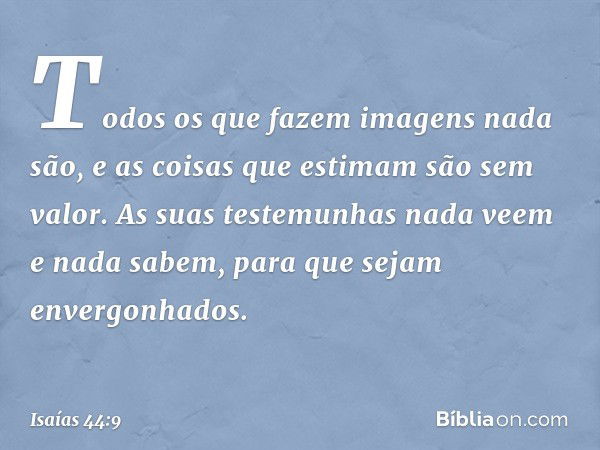 Todos os que fazem imagens nada são,
e as coisas que estimam são sem valor.
As suas testemunhas nada veem
e nada sabem,
para que sejam envergonhados. -- Isaías 