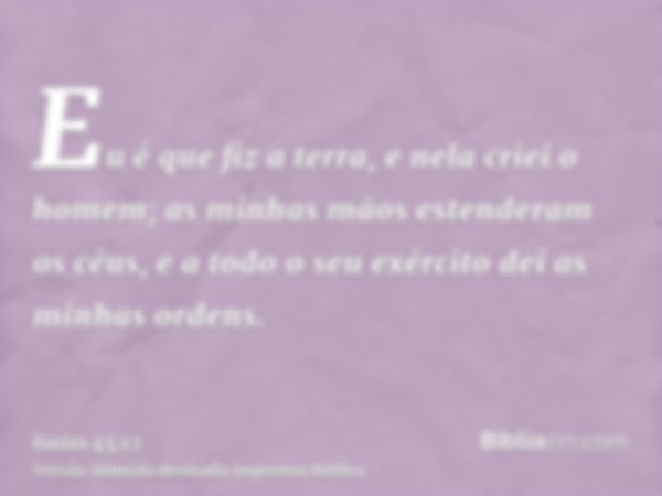 Eu é que fiz a terra, e nela criei o homem; as minhas mãos estenderam os céus, e a todo o seu exército dei as minhas ordens.