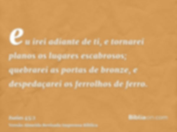 eu irei adiante de ti, e tornarei planos os lugares escabrosos; quebrarei as portas de bronze, e despedaçarei os ferrolhos de ferro.