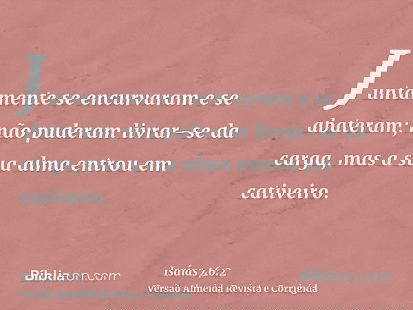 Juntamente se encurvaram e se abateram; não puderam livrar-se da carga, mas a sua alma entrou em cativeiro.