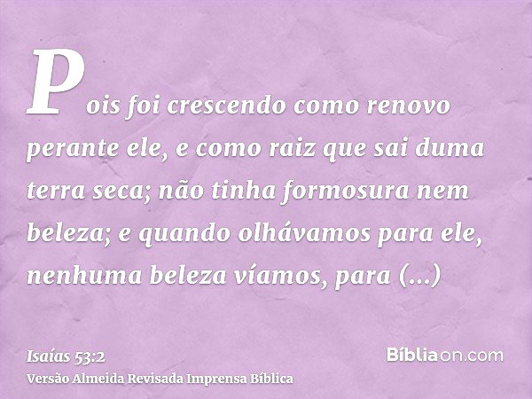 Isaías 53:2 (E nele não havia beleza alguma) - Bíblia